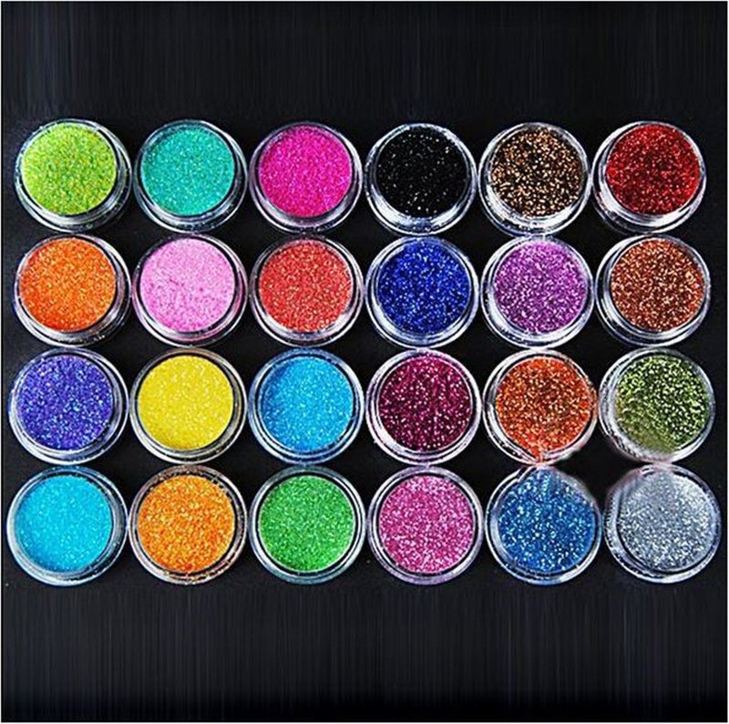 XICHEN 24 Colors Nail Art Make Up Glitter Shimmer Dust Powder Decoration - Image 1